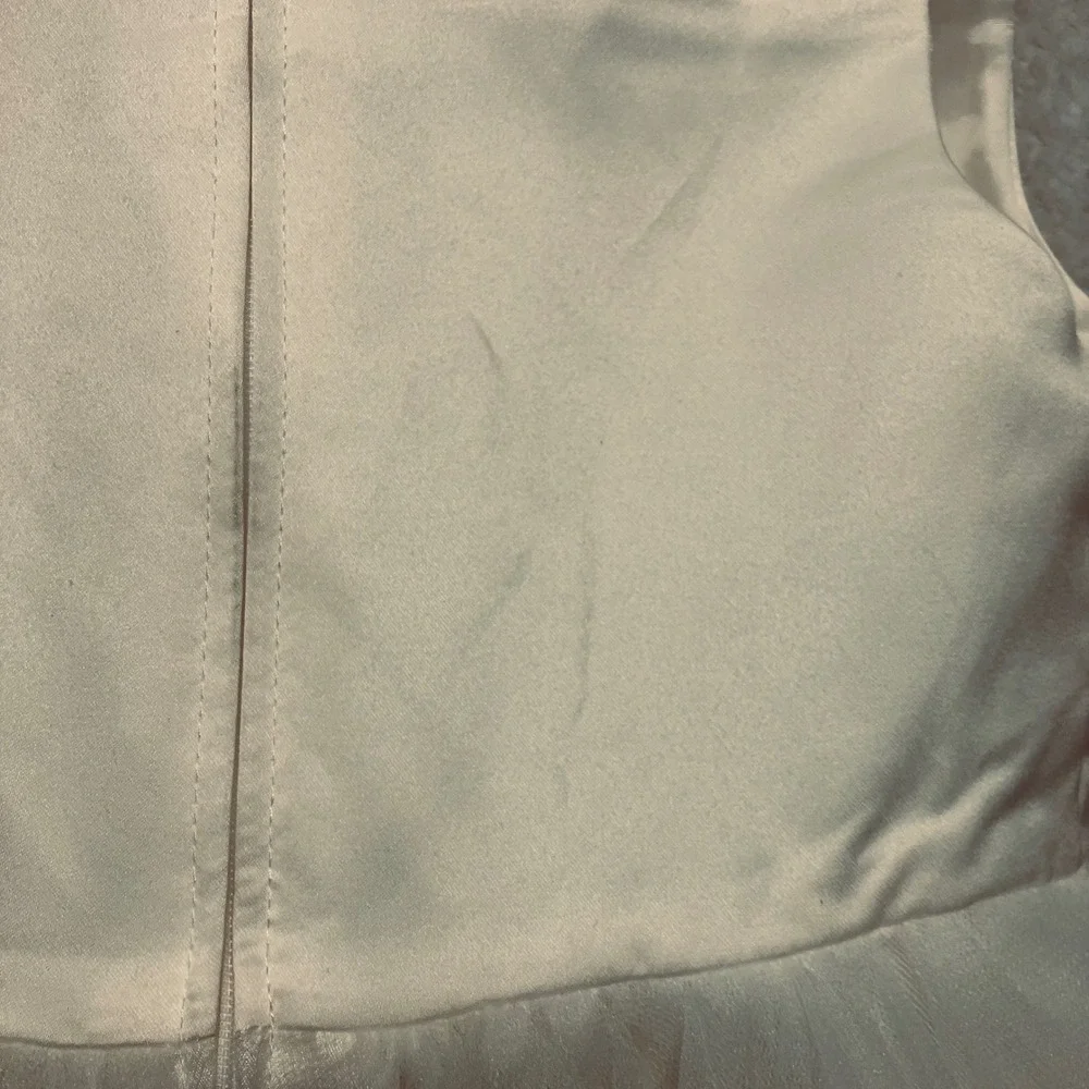 Girls White Satin Tulle Dress SZ 4 Blue Petals Sleeveless Zip Flower Girl Party - Picture 10 of 11